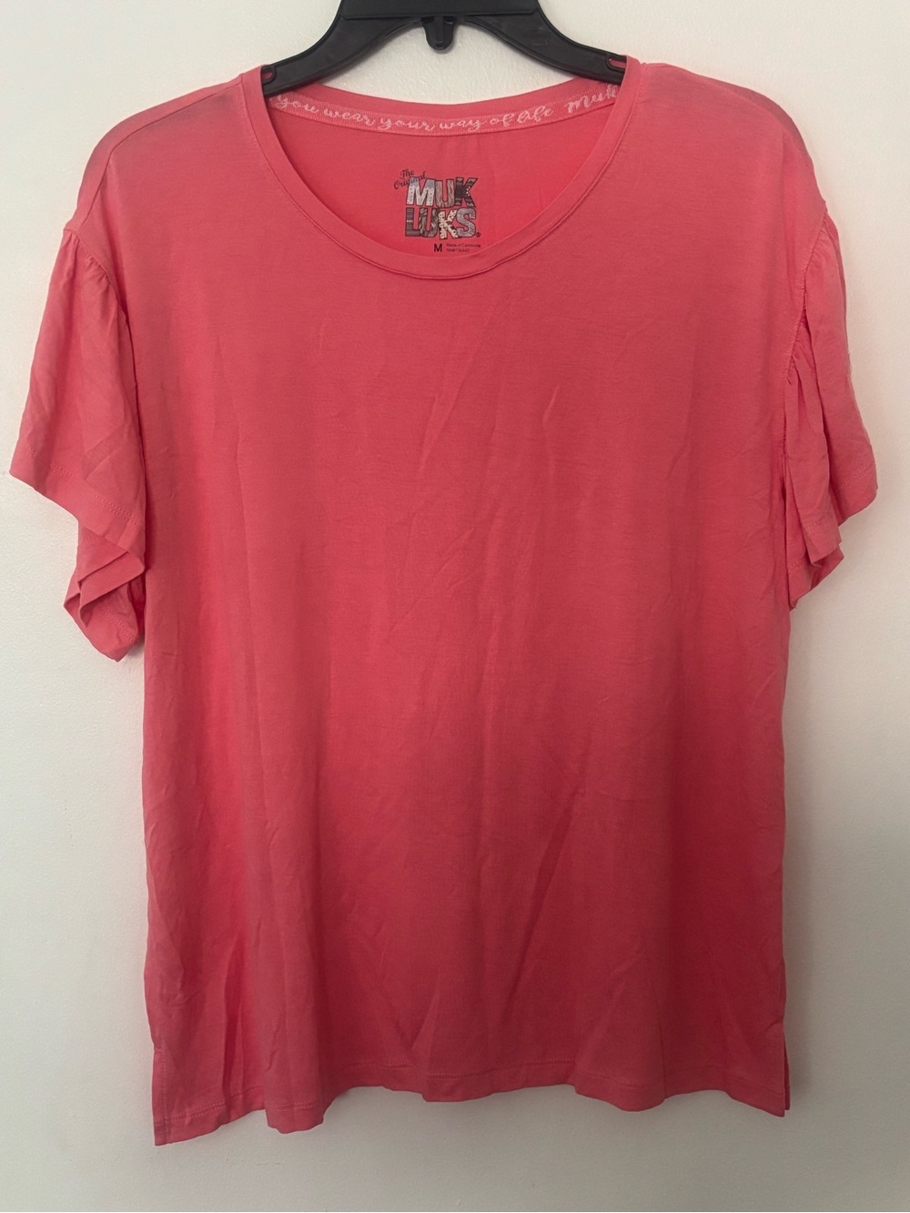 MUK LUKS Coral Pink Flutter Sleeve Top – Size Medium
